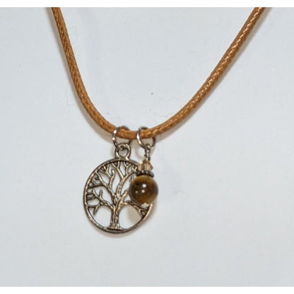 Tree of Life Necklace Tiger Eye Charm Brown Cord Nature Boho Spiritual Pendant