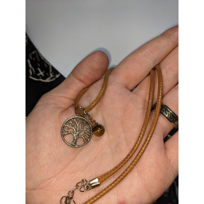 Tree of Life Necklace Tiger Eye Charm Brown Cord Nature Boho Spiritual Pendant