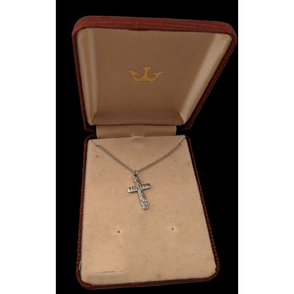 Vintage Silver Tone Cross Necklace Etched Pendant Elegant Religious Jewelry