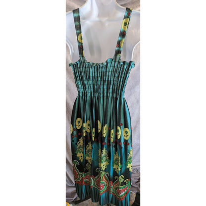 Paisley Floral Ruched Summer Dress Blue Yellow Boho Beach