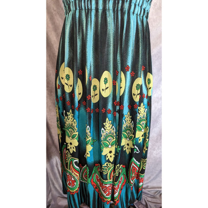 Paisley Floral Ruched Summer Dress Blue Yellow Boho Beach