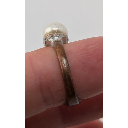 Pearl Rhinestone Open Ring Silver Tone Adjustable Statement Ring Coquette Romantic Glam Jewelry