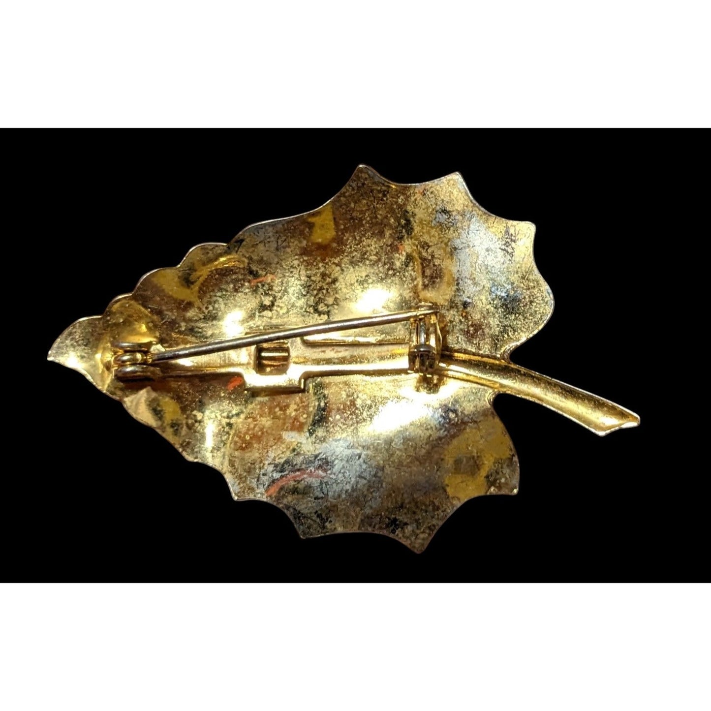 Vintage Etched Gold Tone Textured Leaf Brooch