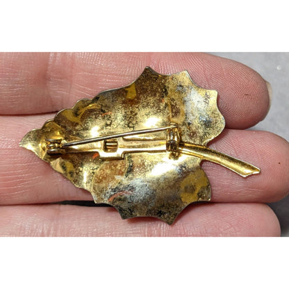 Vintage Etched Gold Tone Textured Leaf Brooch