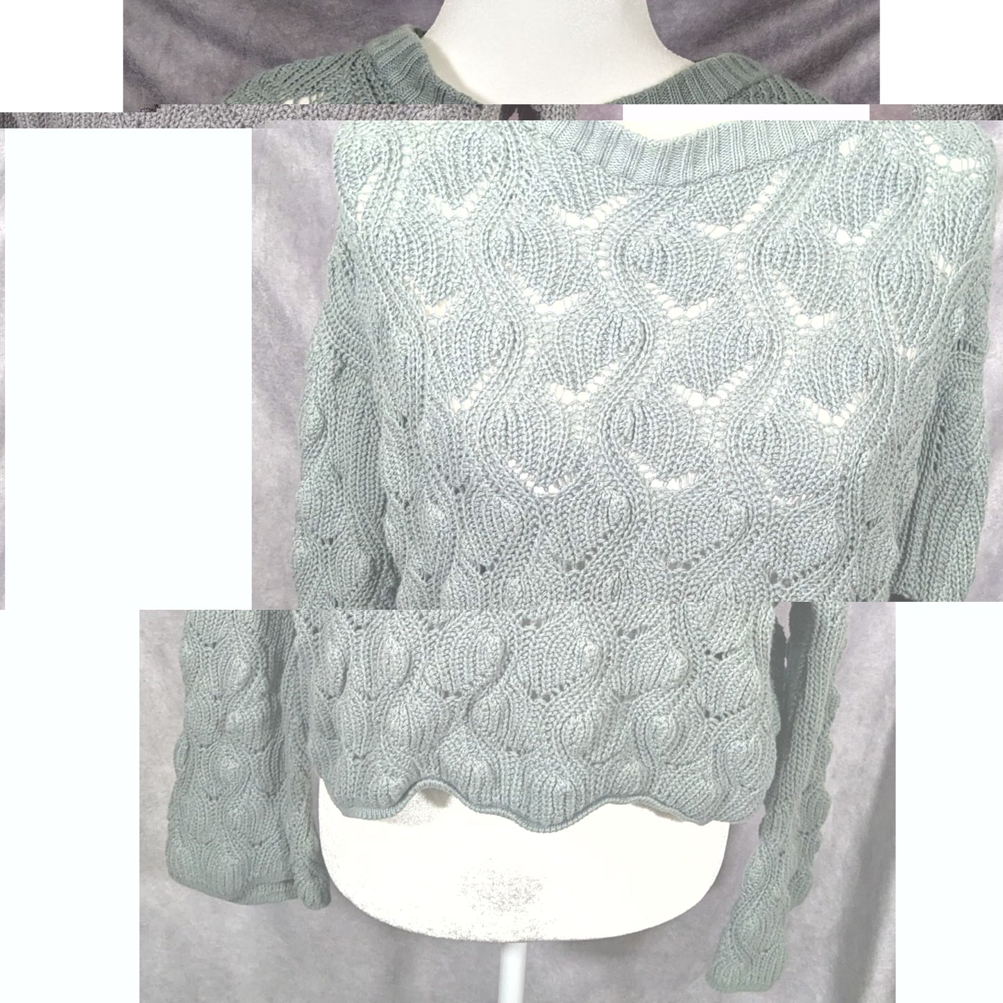 Moon & Madison Green/Grey Cropped Sweater