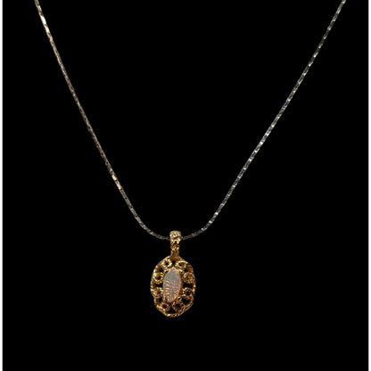 Elegant Oval Faux Opal Gold Tone Pendant Necklace