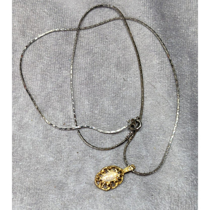 Elegant Oval Faux Opal Gold Tone Pendant Necklace