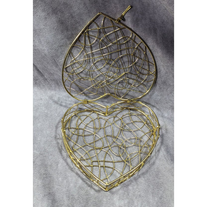 Coquette Mesh Heart Gold Tone Wire Hinged Lidded Basket