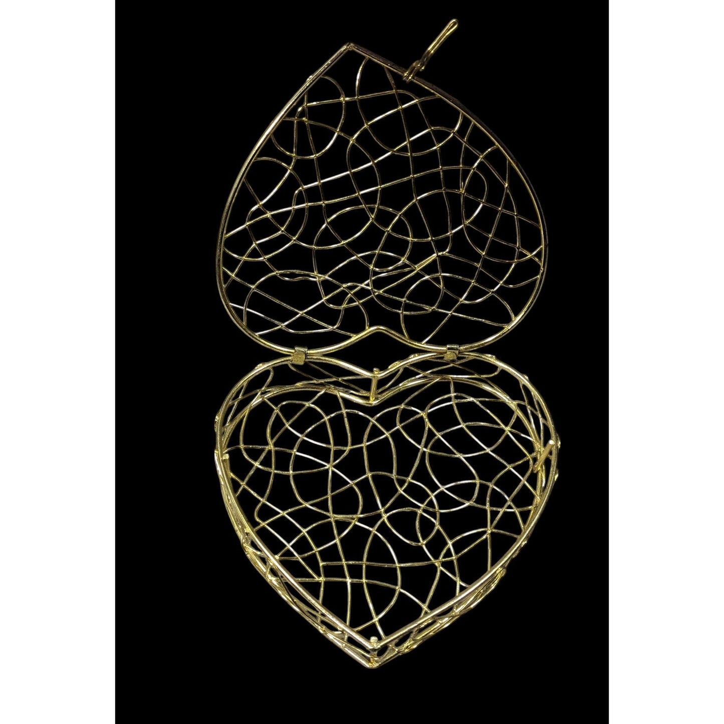 Coquette Mesh Heart Gold Tone Wire Hinged Lidded Basket