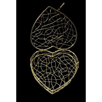 Coquette Mesh Heart Gold Tone Wire Hinged Lidded Basket
