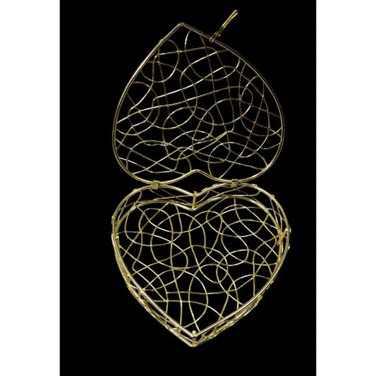 Coquette Mesh Heart Gold Tone Wire Hinged Lidded Basket