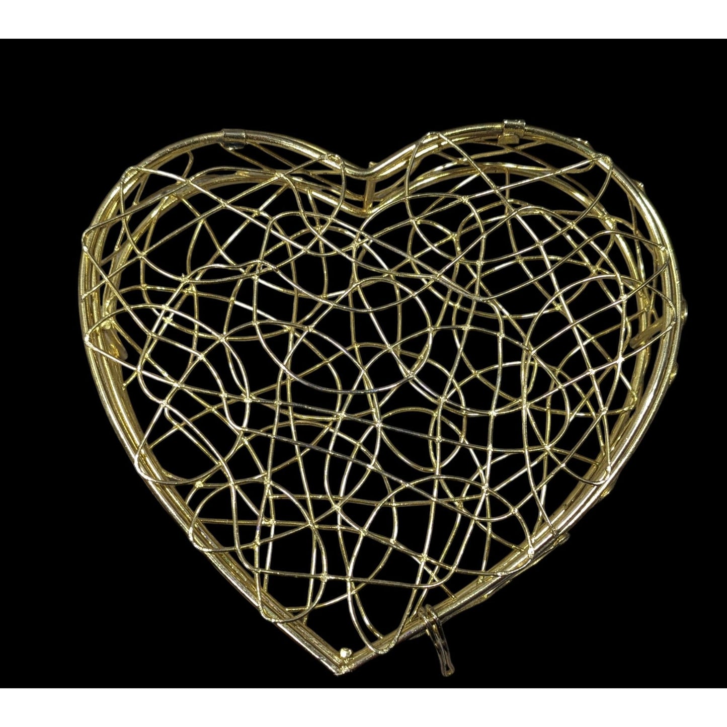 Coquette Mesh Heart Gold Tone Wire Hinged Lidded Basket