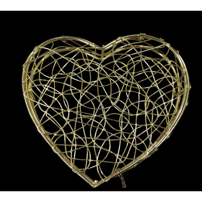 Coquette Mesh Heart Gold Tone Wire Hinged Lidded Basket