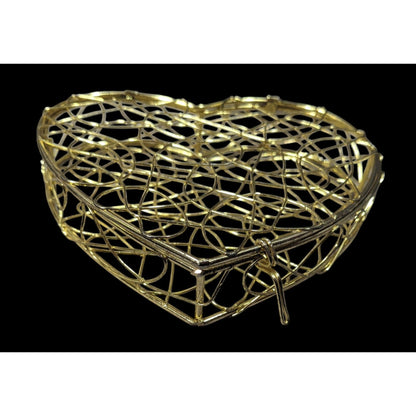 Coquette Mesh Heart Gold Tone Wire Hinged Lidded Basket