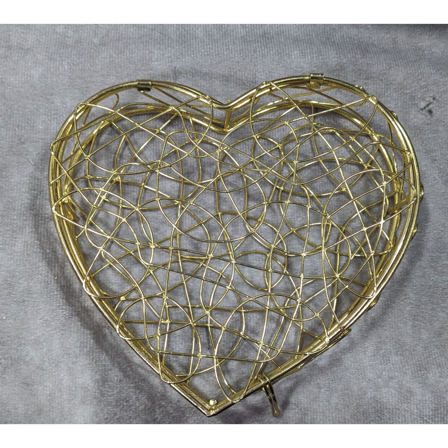 Coquette Mesh Heart Gold Tone Wire Hinged Lidded Basket