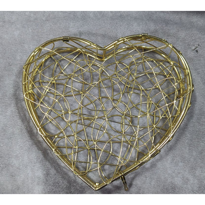 Coquette Mesh Heart Gold Tone Wire Hinged Lidded Basket