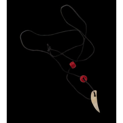 Handmade Tooth Pendant Necklace With Red Beads