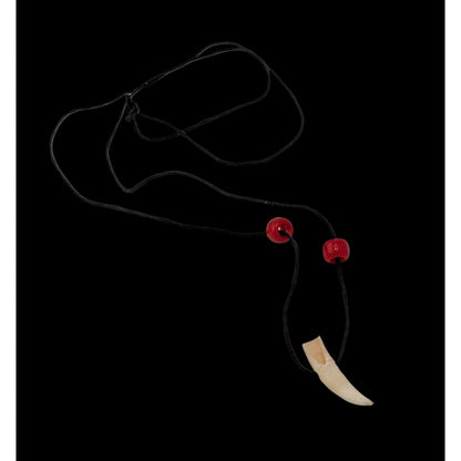 Handmade Tooth Pendant Necklace With Red Beads