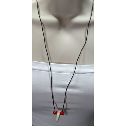 Handmade Tooth Pendant Necklace With Red Beads