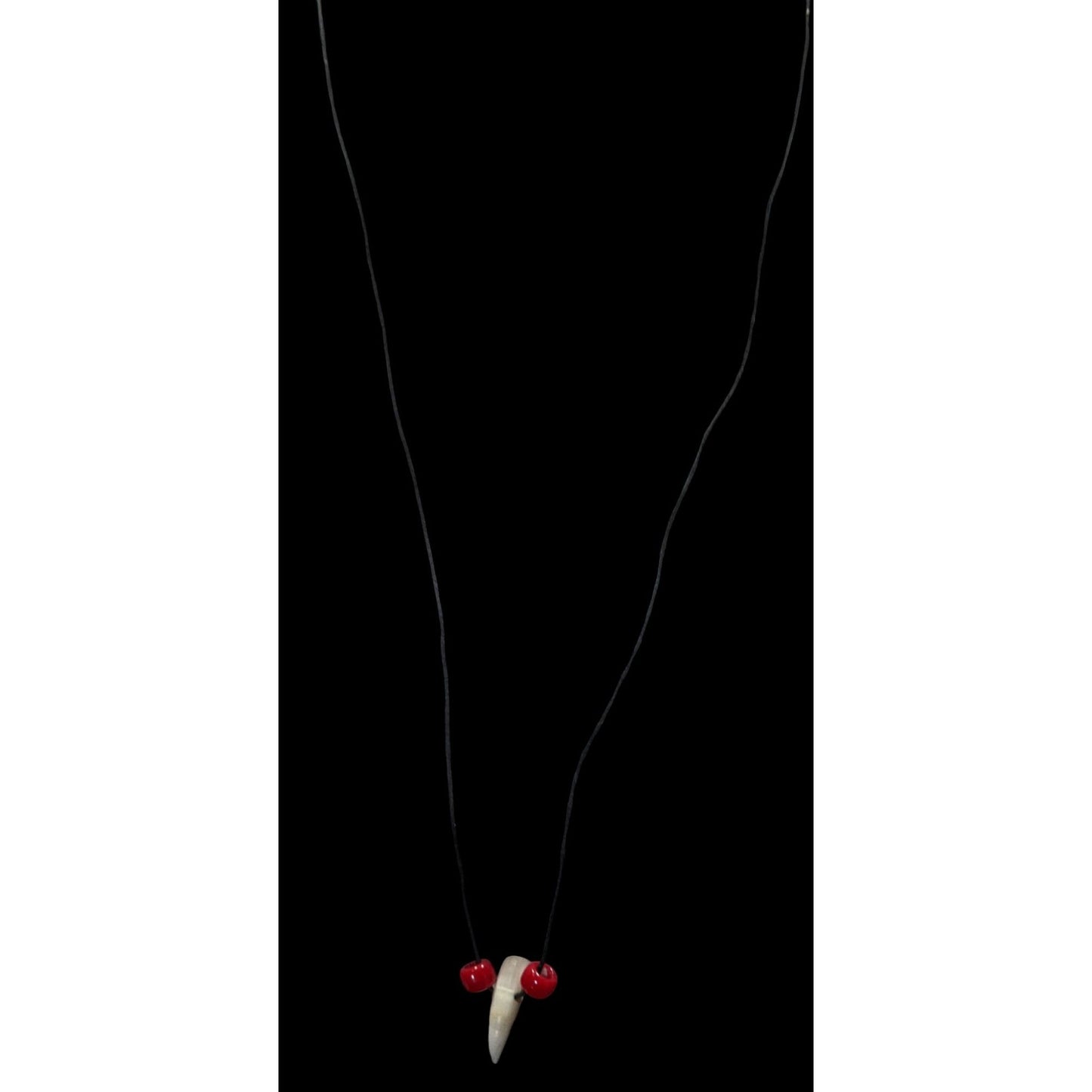 Handmade Tooth Pendant Necklace With Red Beads