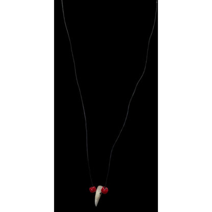 Handmade Tooth Pendant Necklace With Red Beads