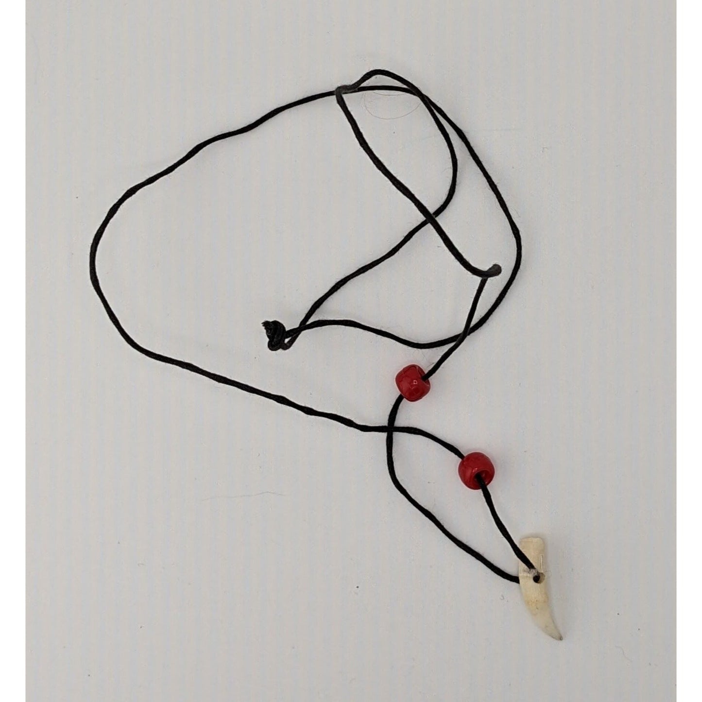 Handmade Tooth Pendant Necklace With Red Beads