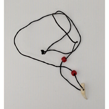 Handmade Tooth Pendant Necklace With Red Beads