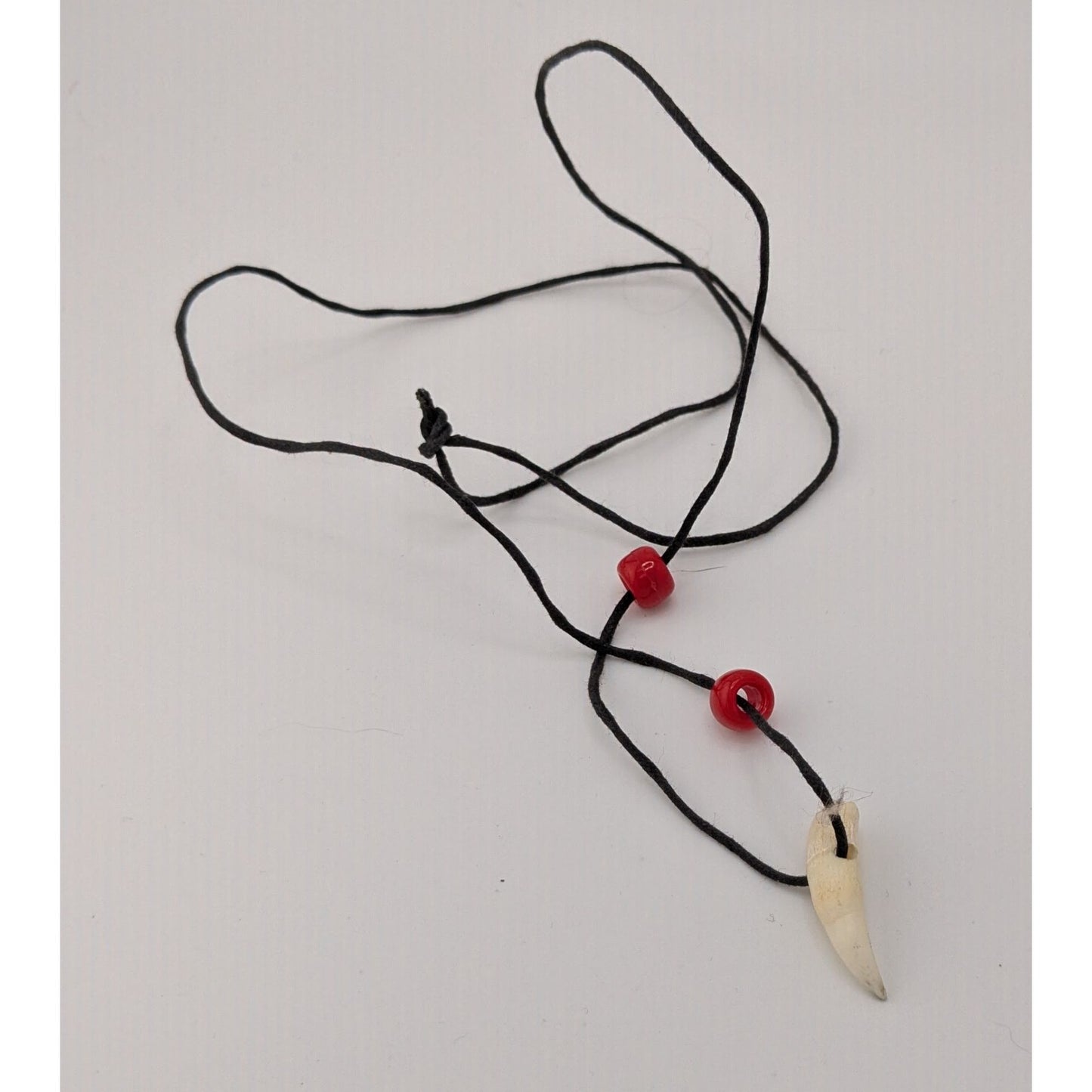 Handmade Tooth Pendant Necklace With Red Beads