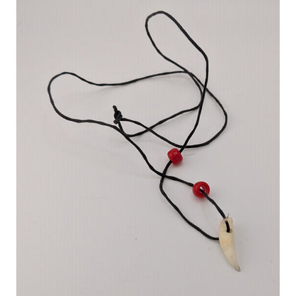 Handmade Tooth Pendant Necklace With Red Beads