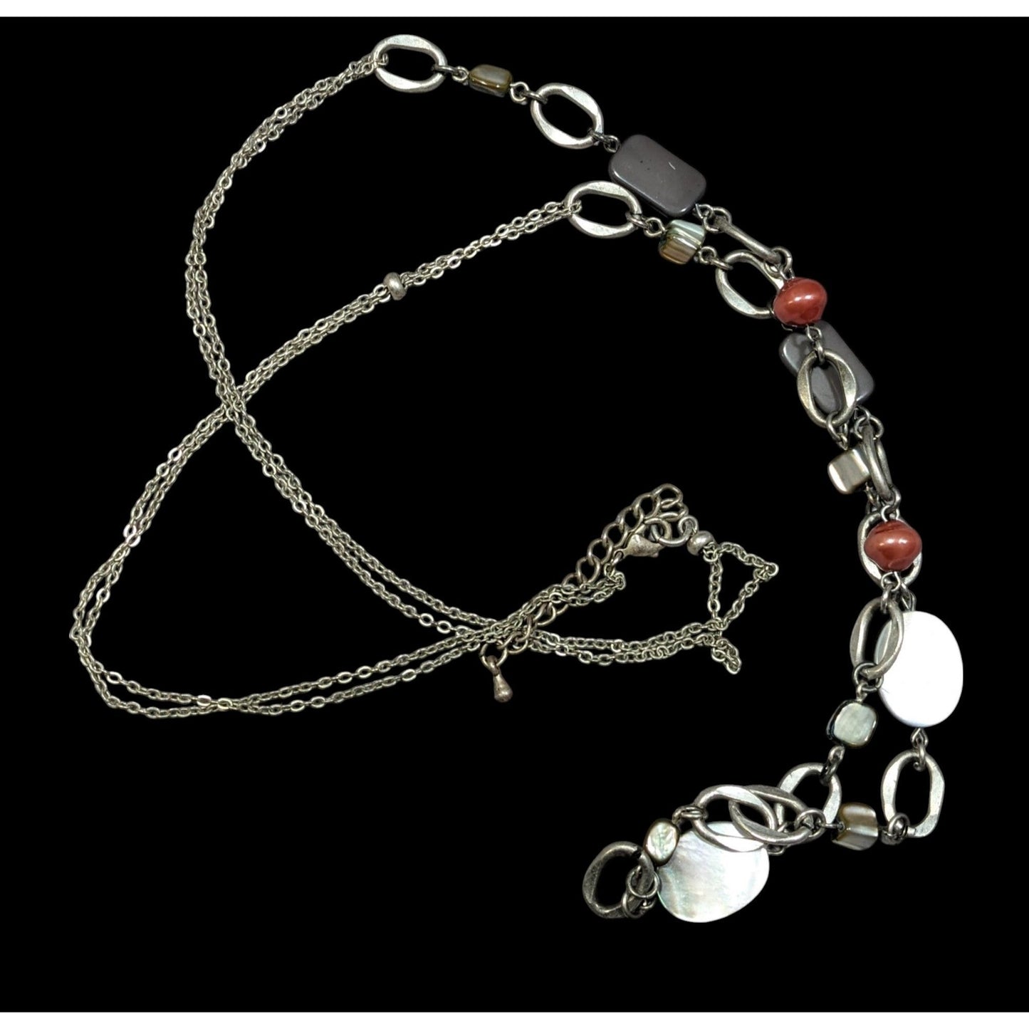 Boho Chic Shell And Pearl Accented Long Chain Link Necklace