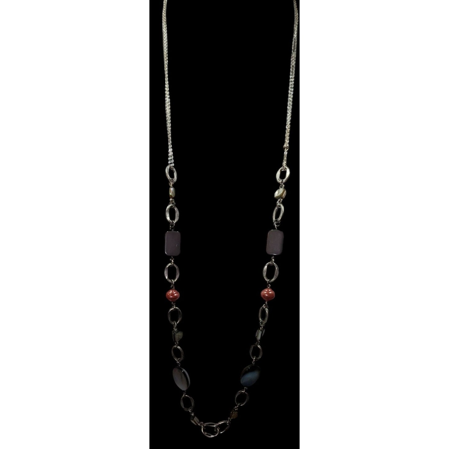 Boho Chic Shell And Pearl Accented Long Chain Link Necklace