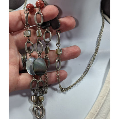 Boho Chic Shell And Pearl Accented Long Chain Link Necklace