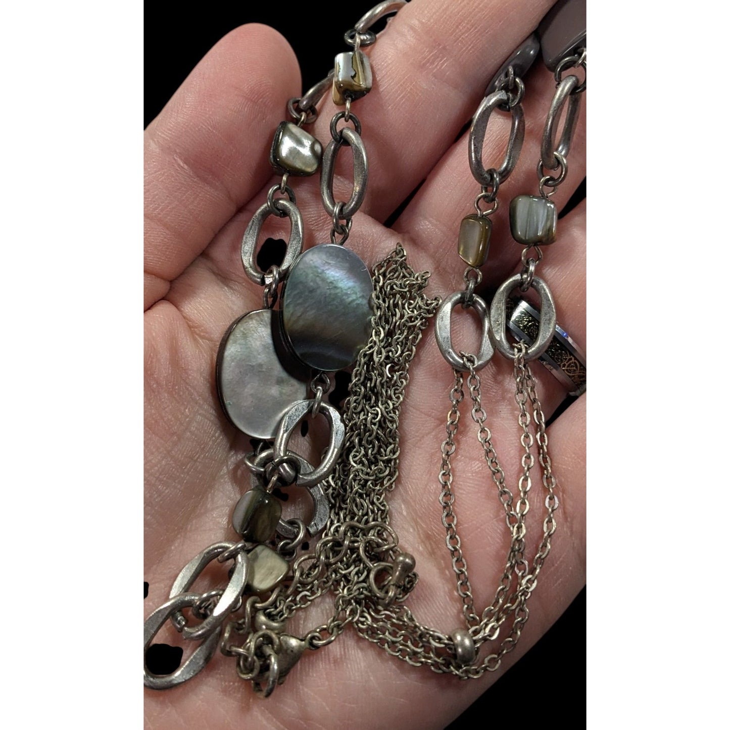 Boho Chic Shell And Pearl Accented Long Chain Link Necklace