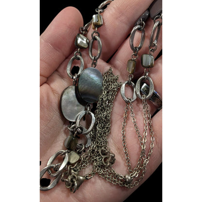 Boho Chic Shell And Pearl Accented Long Chain Link Necklace