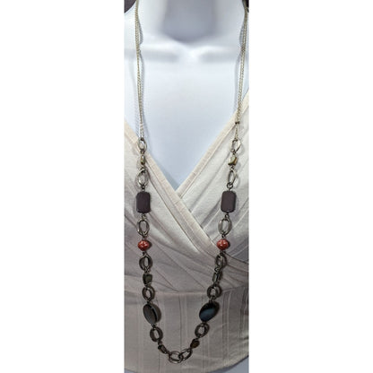 Boho Chic Shell And Pearl Accented Long Chain Link Necklace