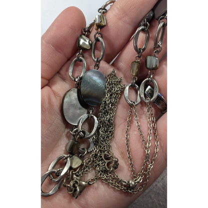 Boho Chic Shell And Pearl Accented Long Chain Link Necklace