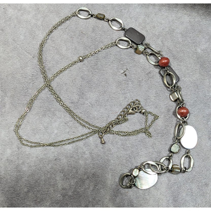 Boho Chic Shell And Pearl Accented Long Chain Link Necklace