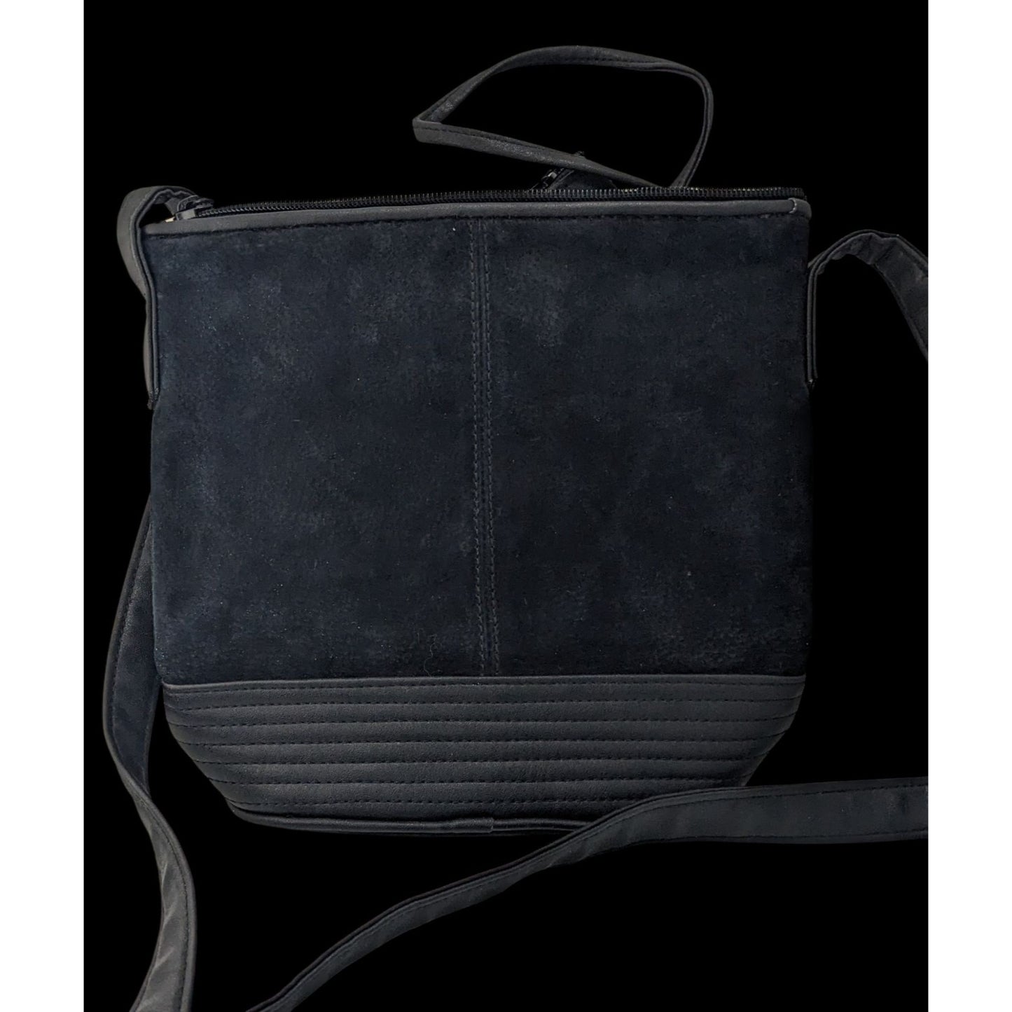 Gothic Black Suede Shoulder Bag With Quilted Leather Base & Coin Purse
