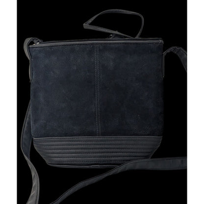 Gothic Black Suede Shoulder Bag With Quilted Leather Base & Coin Purse