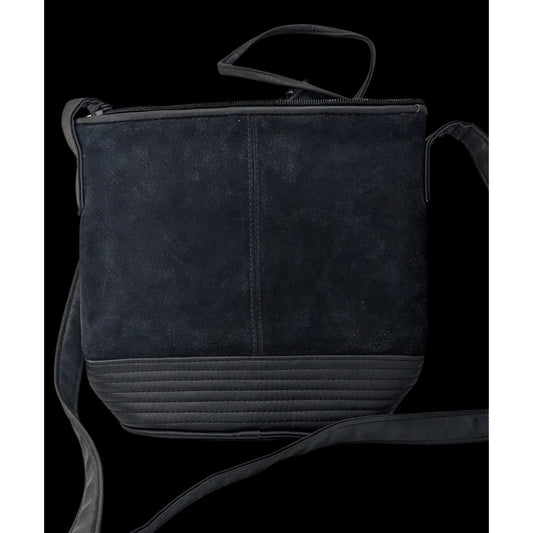 Gothic Black Suede Shoulder Bag With Quilted Leather Base & Coin Purse