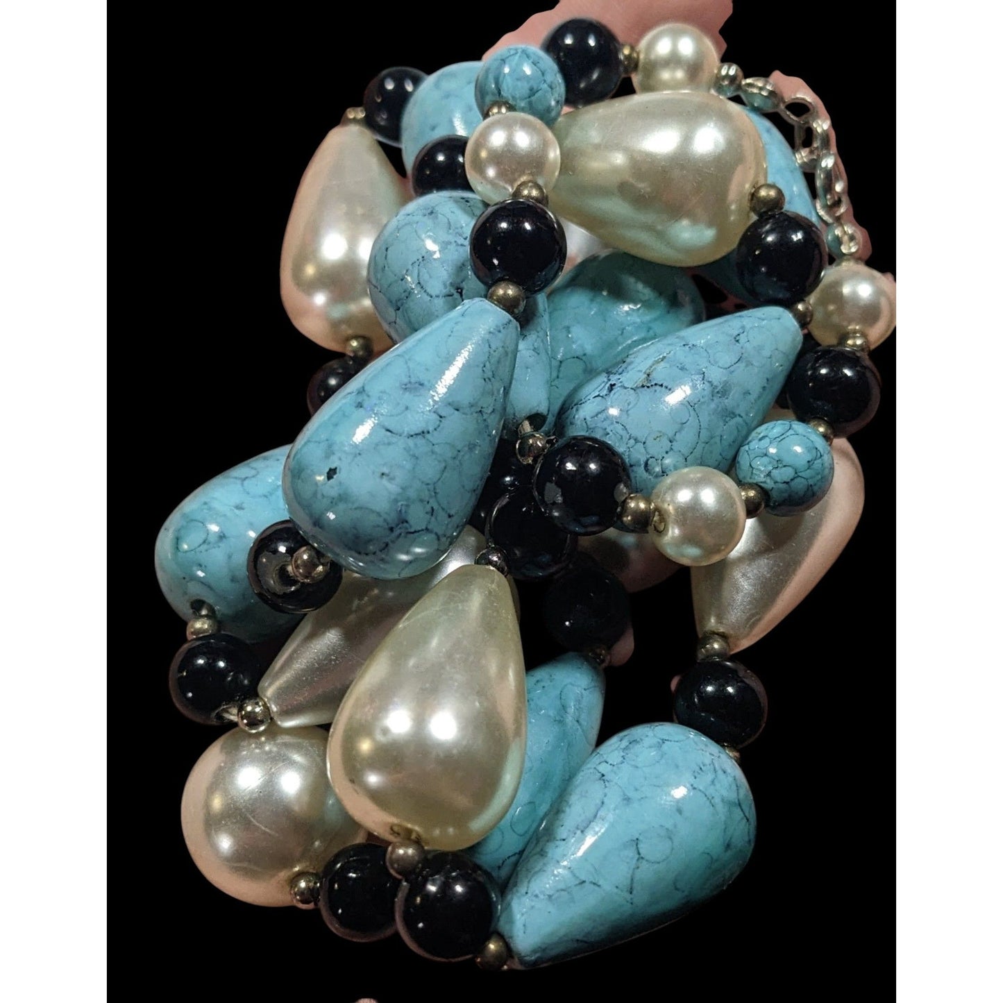 Faux Turquoise And Pearl Teardrop Beaded Necklace