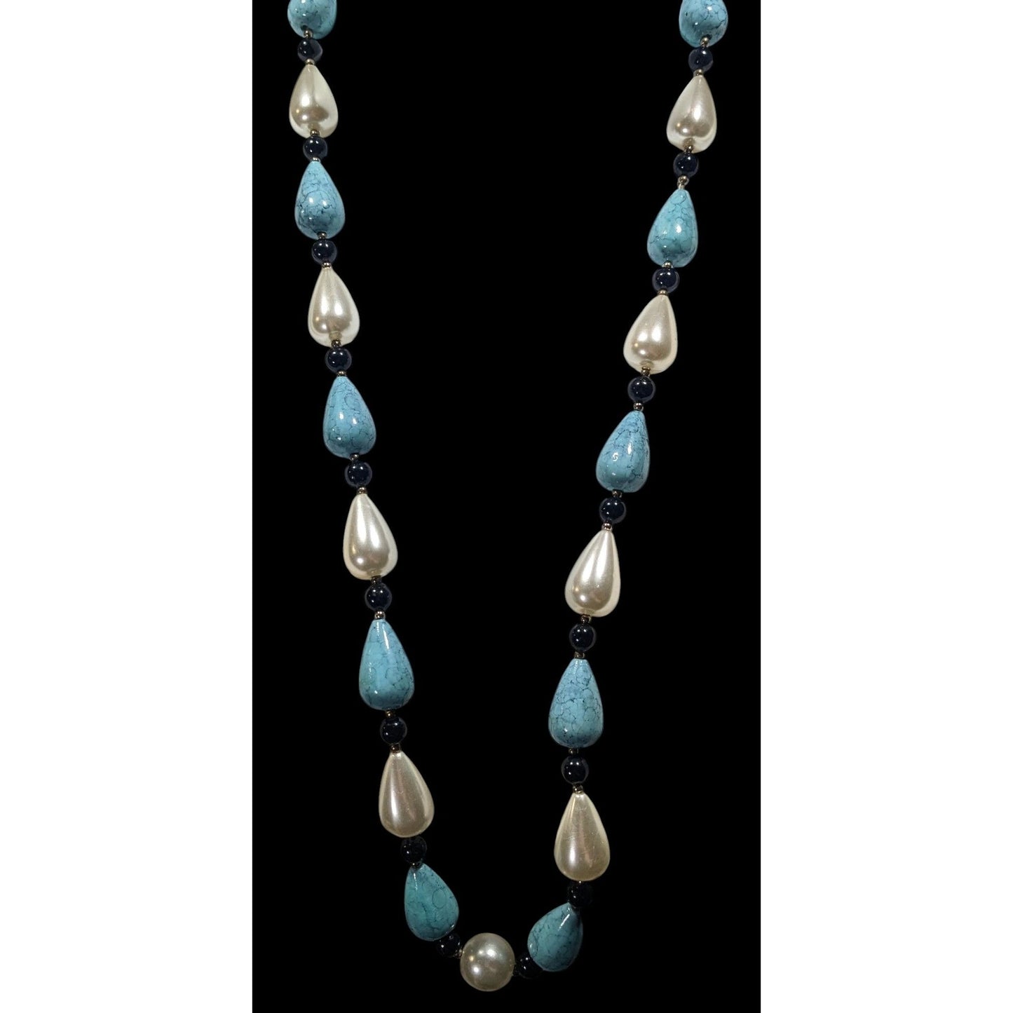 Faux Turquoise And Pearl Teardrop Beaded Necklace