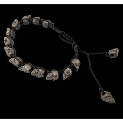 Handcrafted Adjustable Gothic Skull Bracelet Silver Tone Beads 6 Inches Y2K Aesthetic