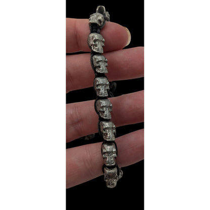 Handcrafted Adjustable Gothic Skull Bracelet Silver Tone Beads 6 Inches Y2K Aesthetic