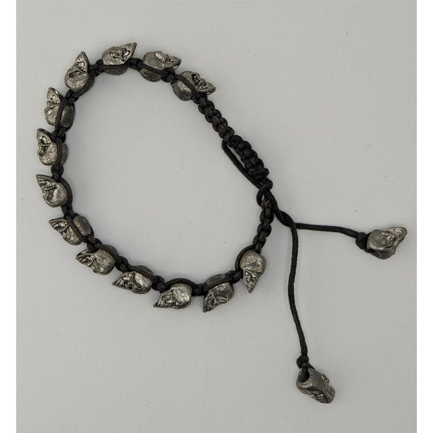 Handcrafted Adjustable Gothic Skull Bracelet Silver Tone Beads 6 Inches Y2K Aesthetic