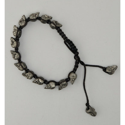 Handcrafted Adjustable Gothic Skull Bracelet Silver Tone Beads 6 Inches Y2K Aesthetic