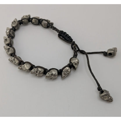 Handcrafted Adjustable Gothic Skull Bracelet Silver Tone Beads 6 Inches Y2K Aesthetic