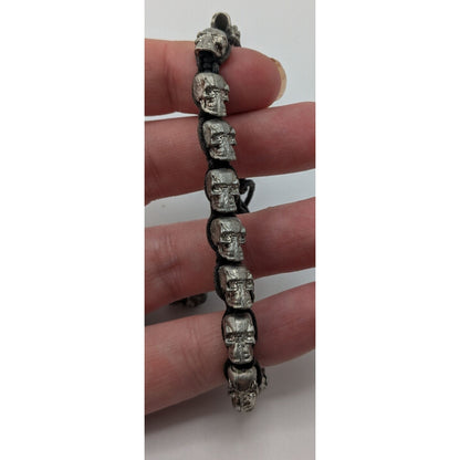 Handcrafted Adjustable Gothic Skull Bracelet Silver Tone Beads 6 Inches Y2K Aesthetic