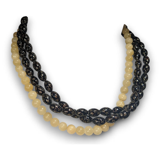 Jay King Vintage Boho Black Floral Bead Yellow Stone Necklace Sterling Silver