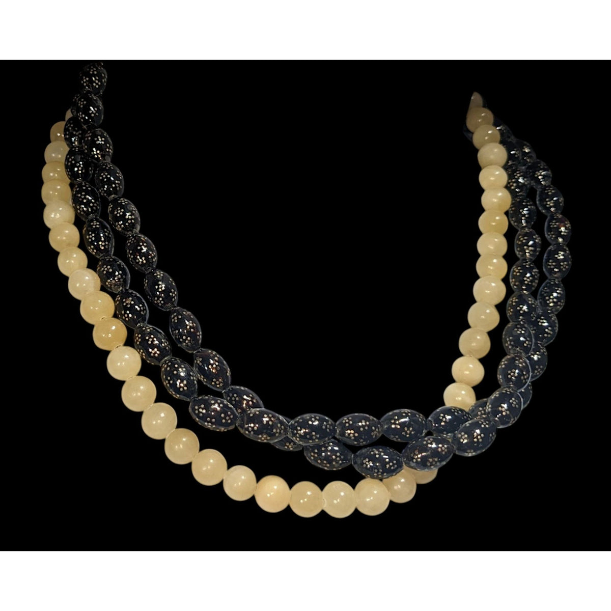 Jay King Vintage Boho Black Floral Bead Yellow Stone Necklace Sterling Silver